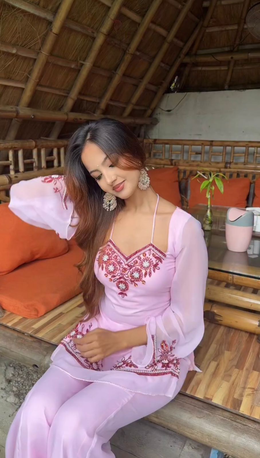 Designer Pink Kurti with Intricate Embroidery Work