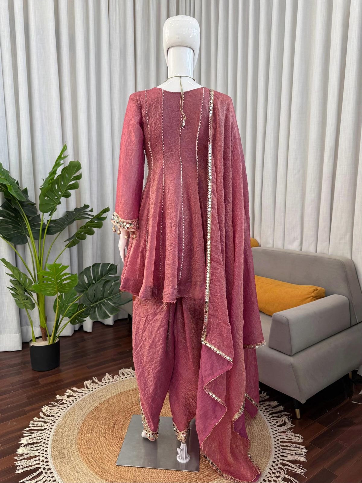 Gold Crush Mirror Work Kurti with Dhoti Pant