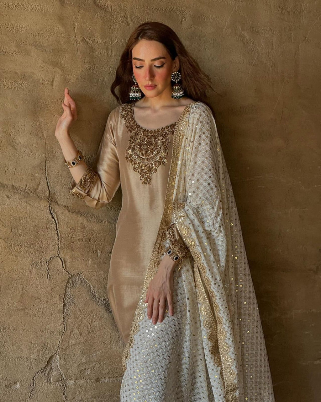 Devsena Silk Embroidered Kurti Set with Dupatta