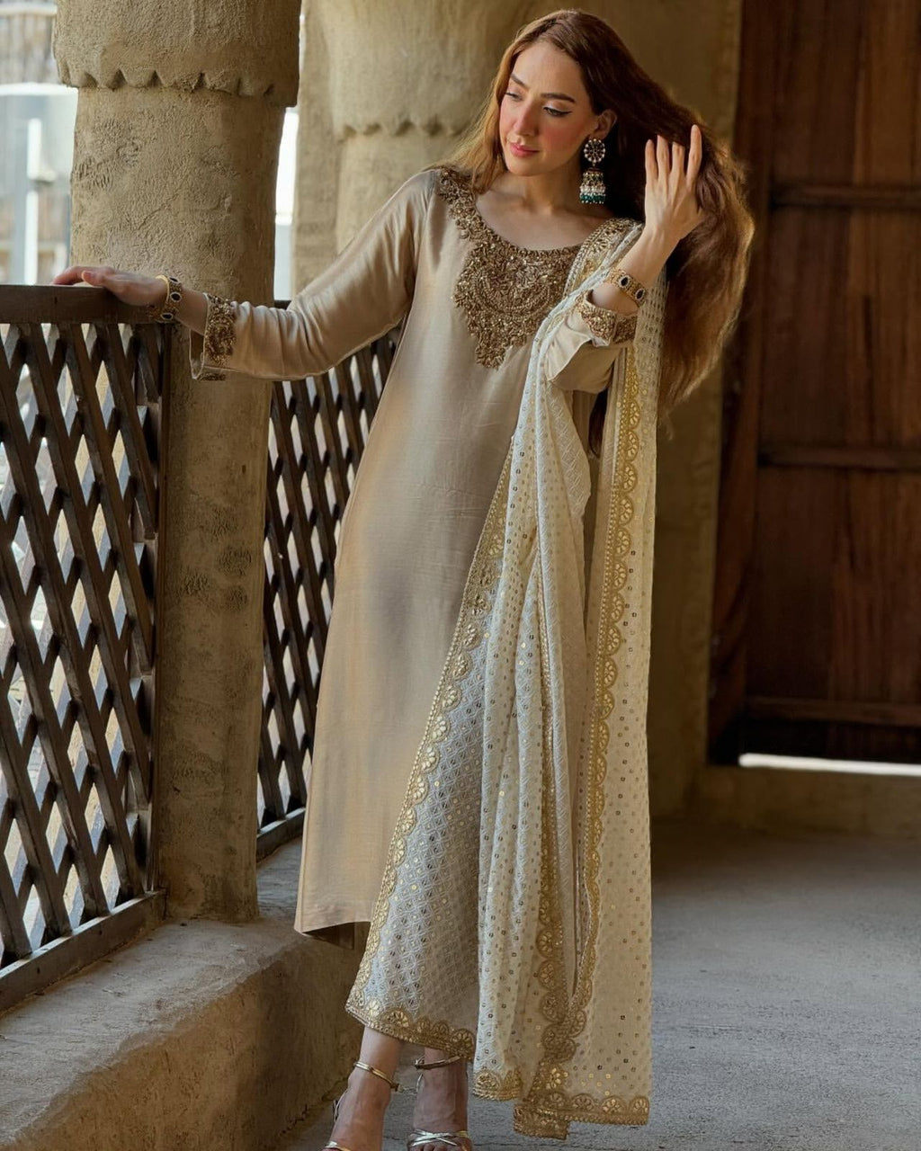 Devsena Silk Embroidered Kurti Set with Dupatta