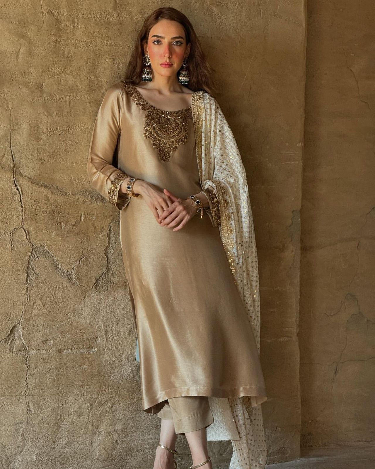 Devsena Silk Embroidered Kurti Set with Dupatta