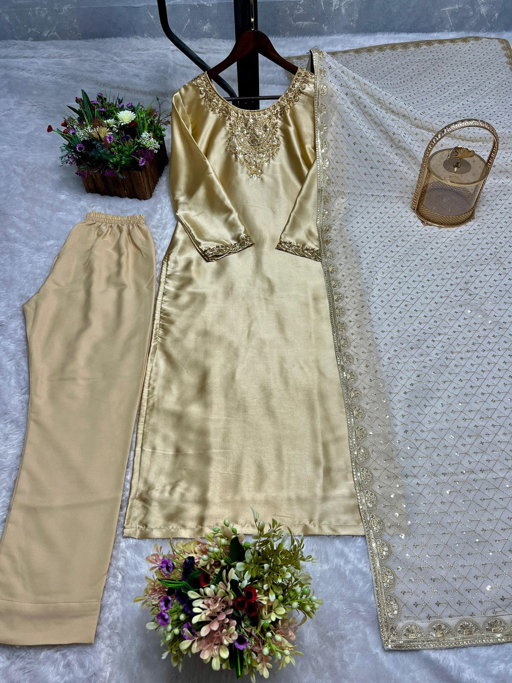 Devsena Silk Embroidered Kurti Set with Dupatta