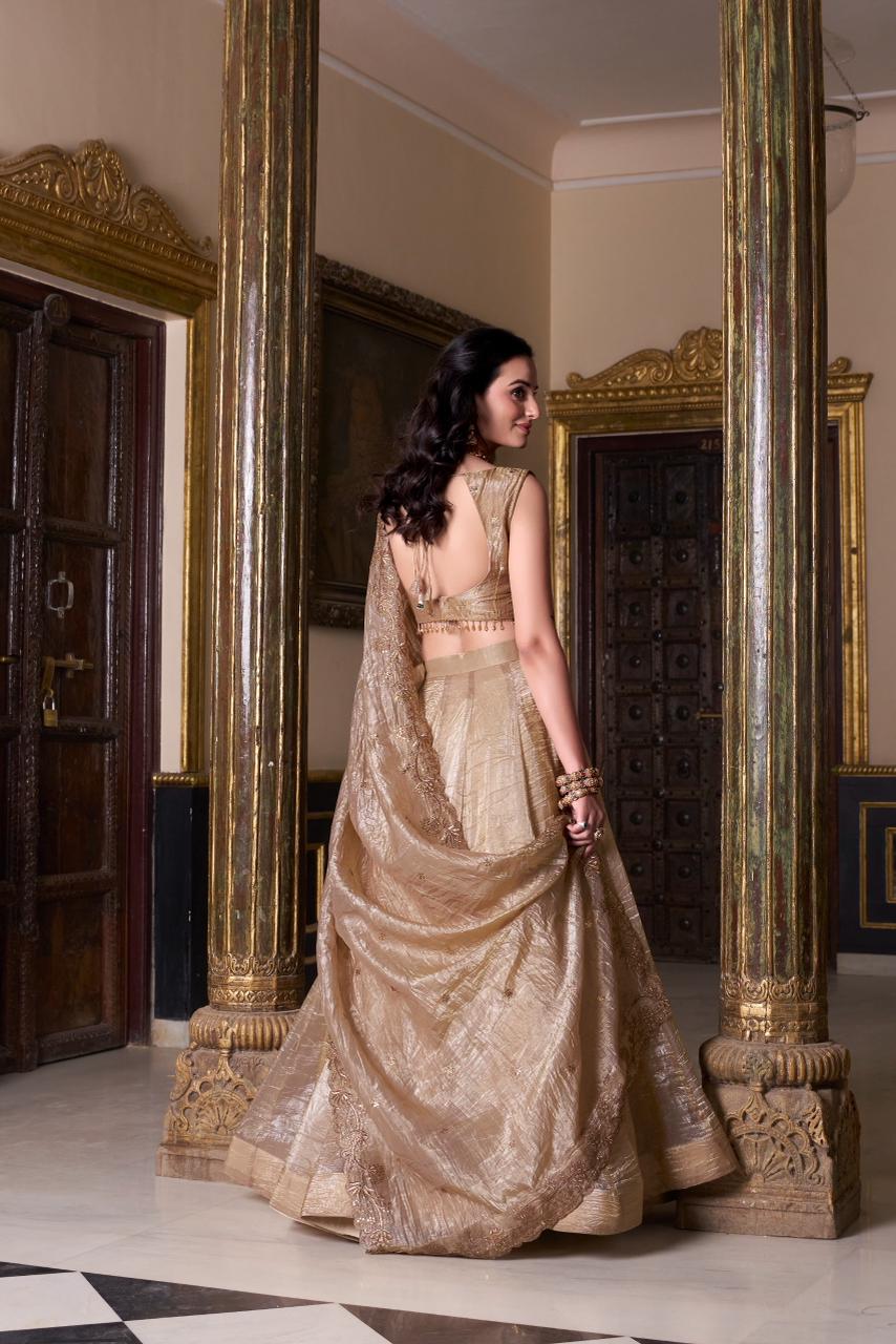 Gold Crush Lehenga Set with Embroidered Blouse & Dupatta