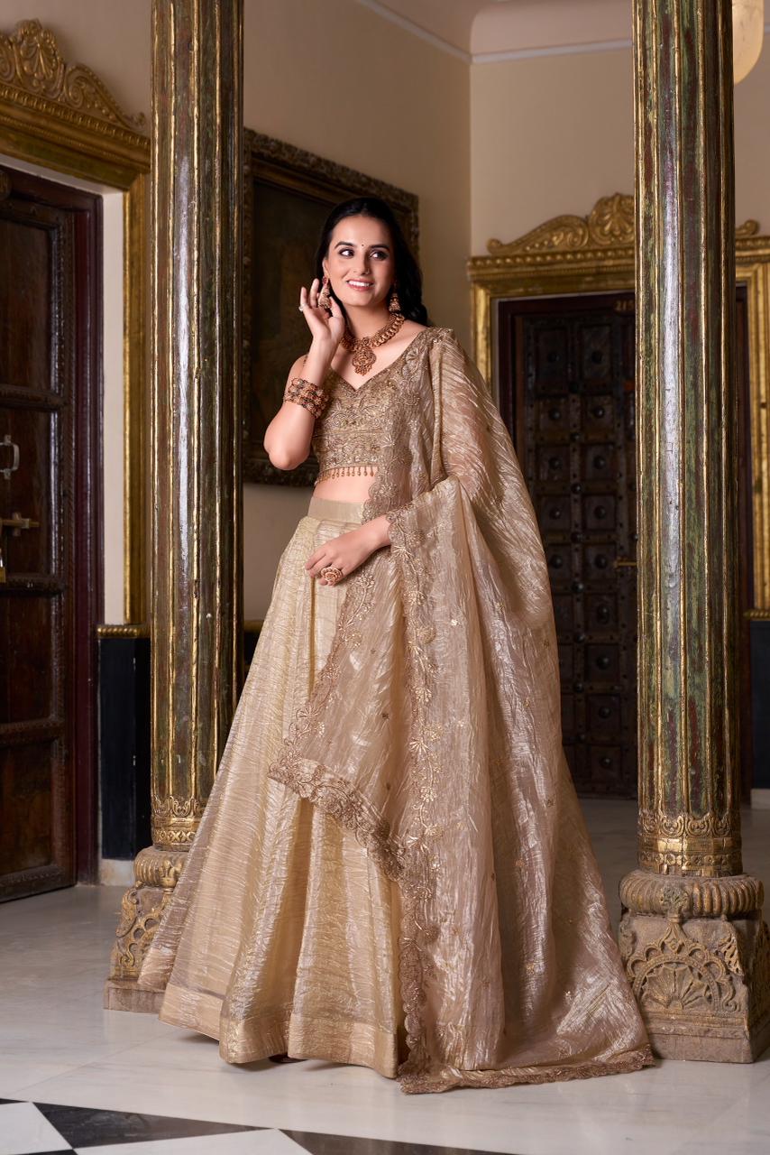Gold Crush Lehenga Set with Embroidered Blouse & Dupatta