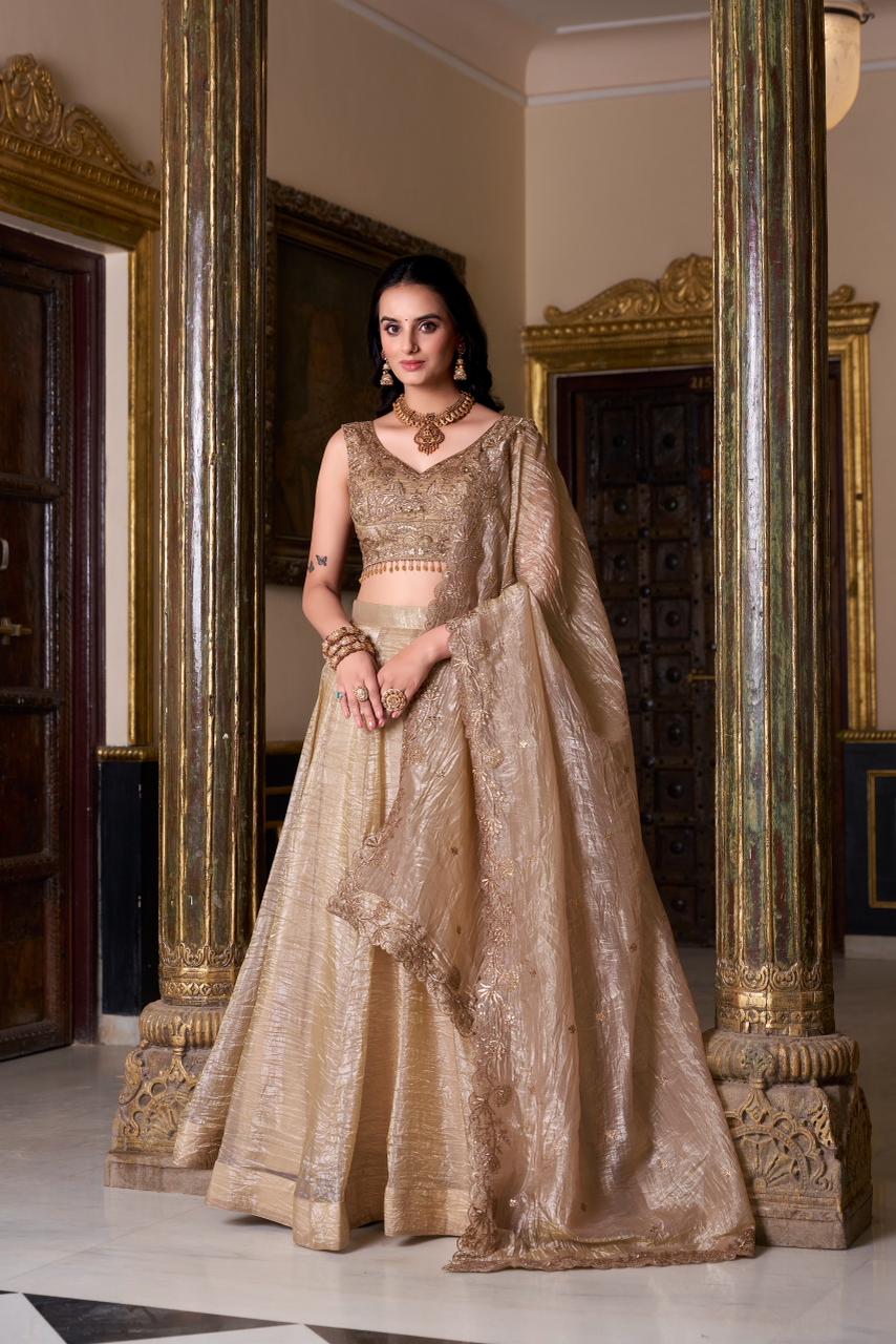 Gold Crush Lehenga Set with Embroidered Blouse & Dupatta