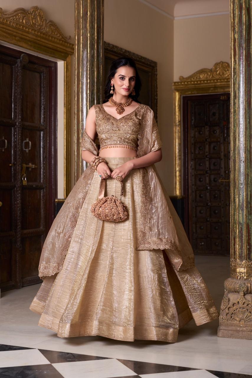 Gold Crush Lehenga Set with Embroidered Blouse & Dupatta