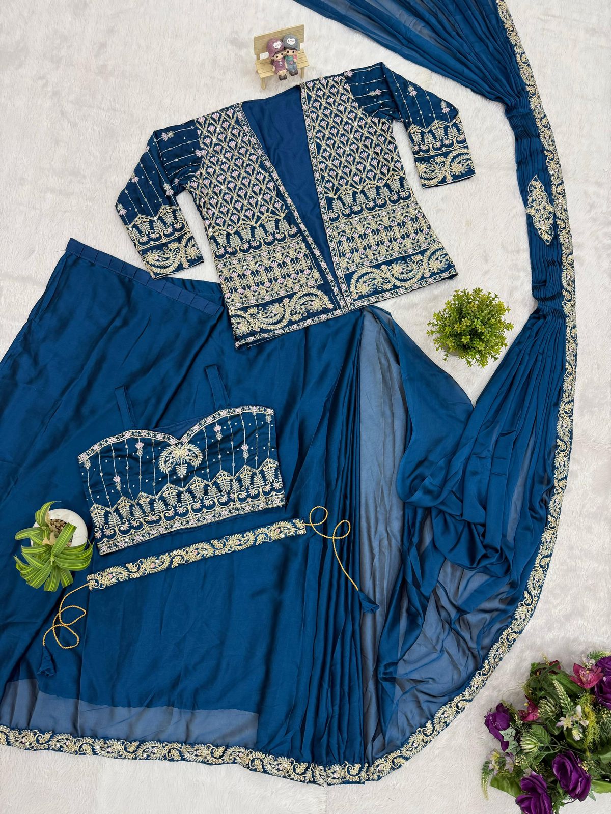 Royal Rangoli Silk Ready-to-Wear Saree Set with Heavy Embroidery Work