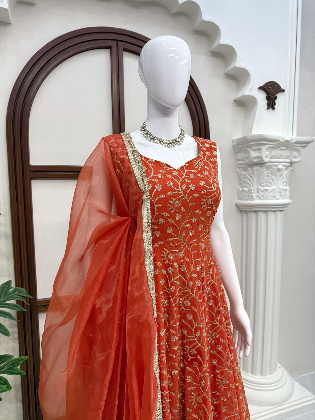 Elegant Party Wear Gown with Fancy Lace Dupatta
