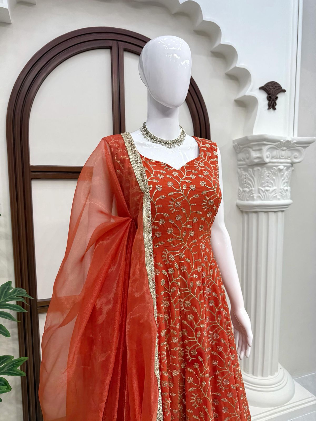 Elegant Party Wear Gown with Fancy Lace Dupatta