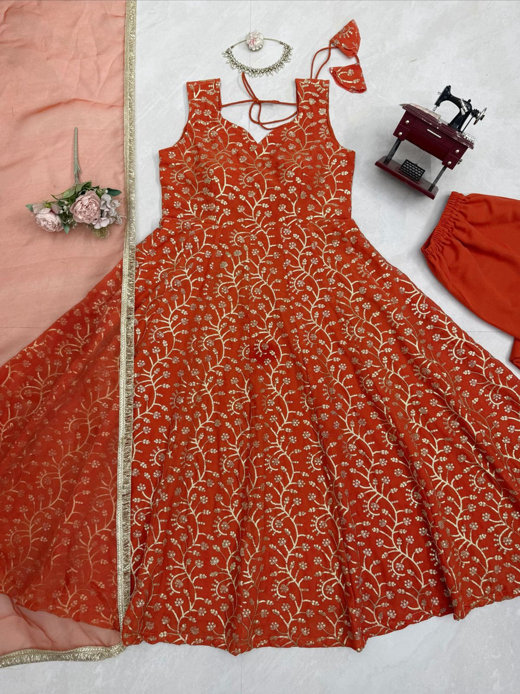 Elegant Party Wear Gown with Fancy Lace Dupatta