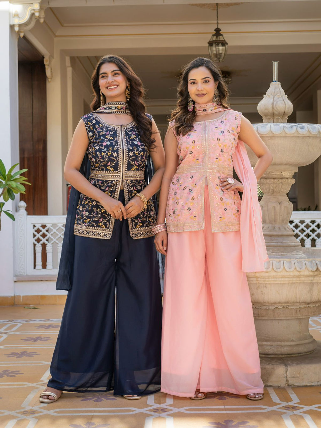 Elegant Star Georgette Embroidered Palazzo Set with Dupatta