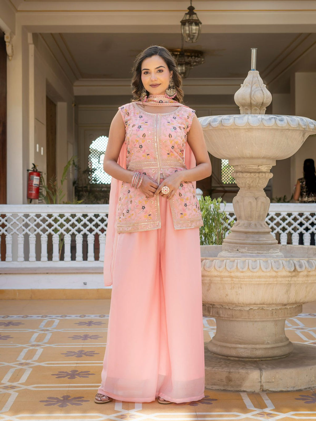 Elegant Star Georgette Embroidered Palazzo Set with Dupatta