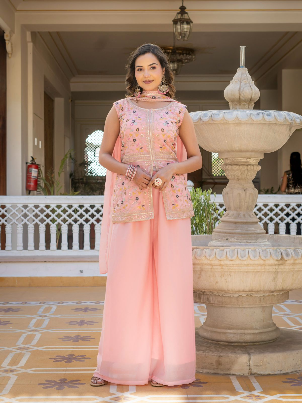 Elegant Star Georgette Embroidered Palazzo Set with Dupatta