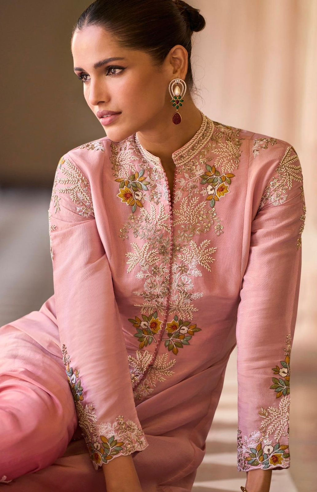 Premium Chinon & Organza Silk Designer Plazzo Set with Stylish Shrug