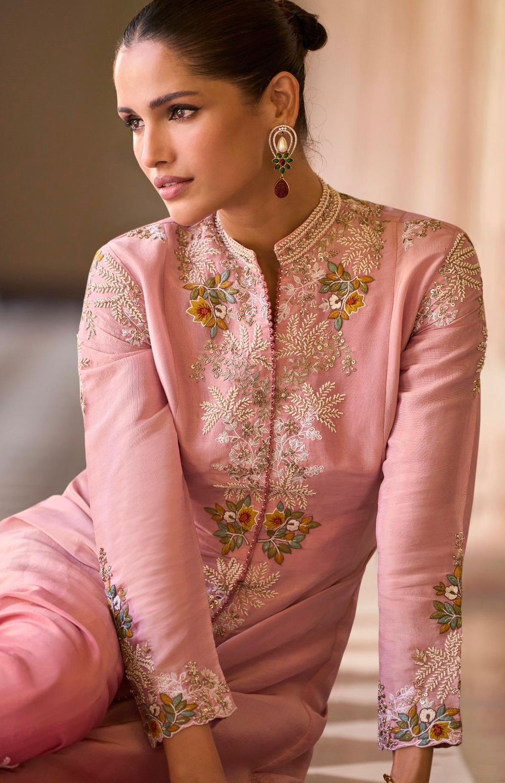 Premium Chinon & Organza Silk Designer Plazzo Set with Stylish Shrug