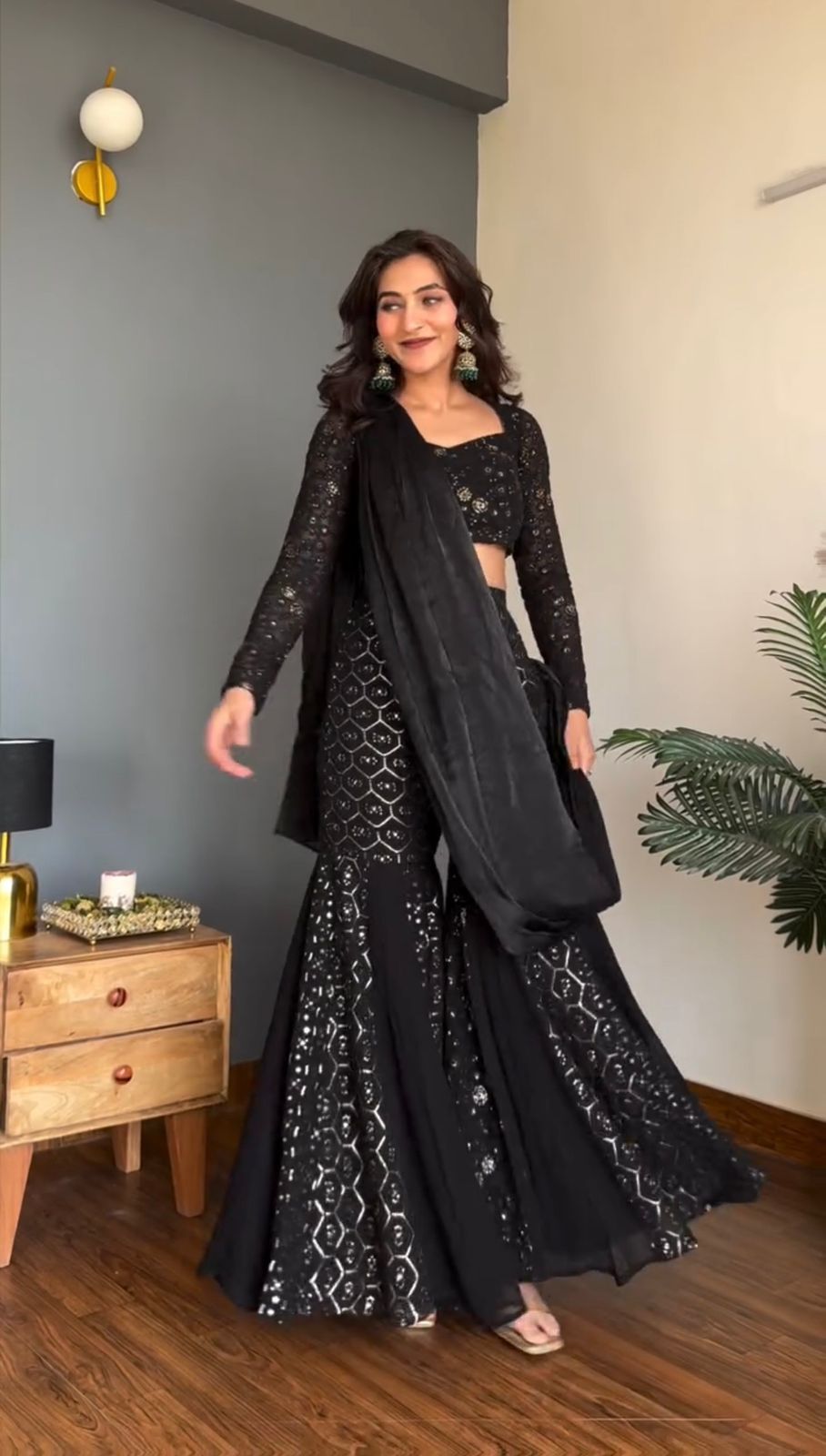 Party Wear Sharara Dress with Heavy Thread & Sequence Work
