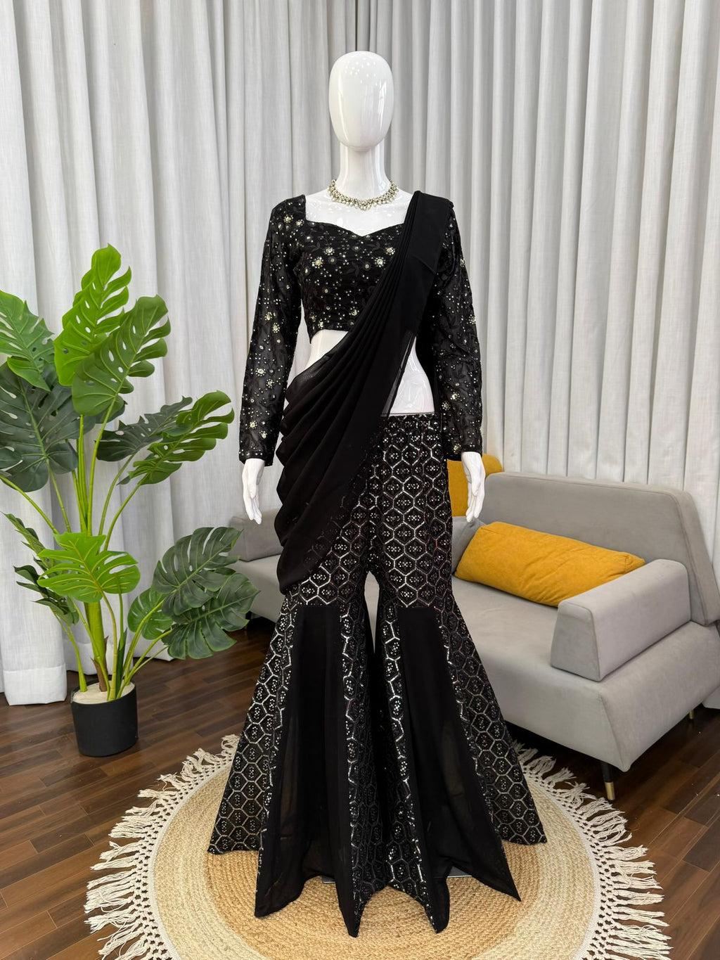 Party Wear Sharara Dress with Heavy Thread & Sequence Work