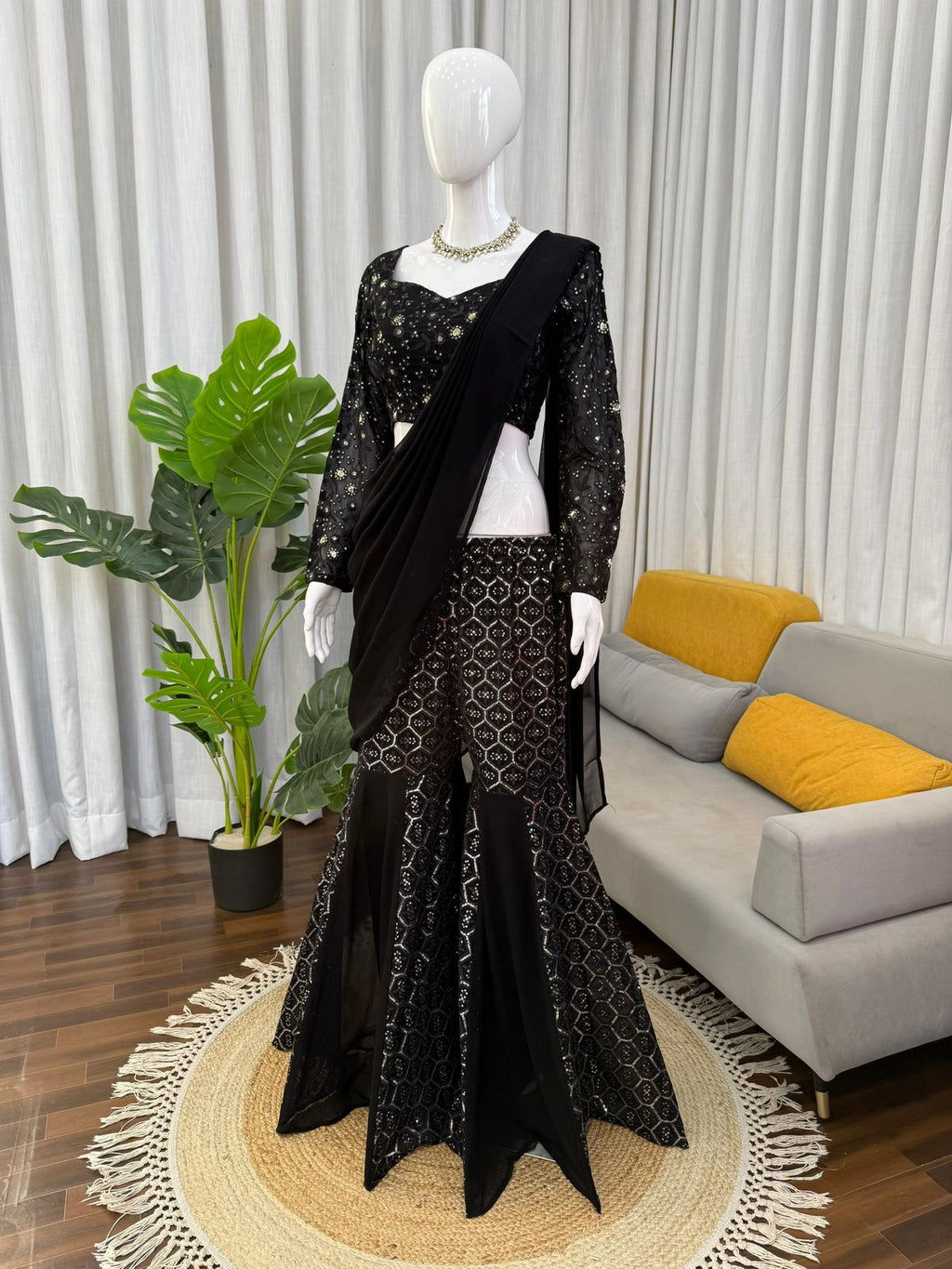 Party Wear Sharara Dress with Heavy Thread & Sequence Work
