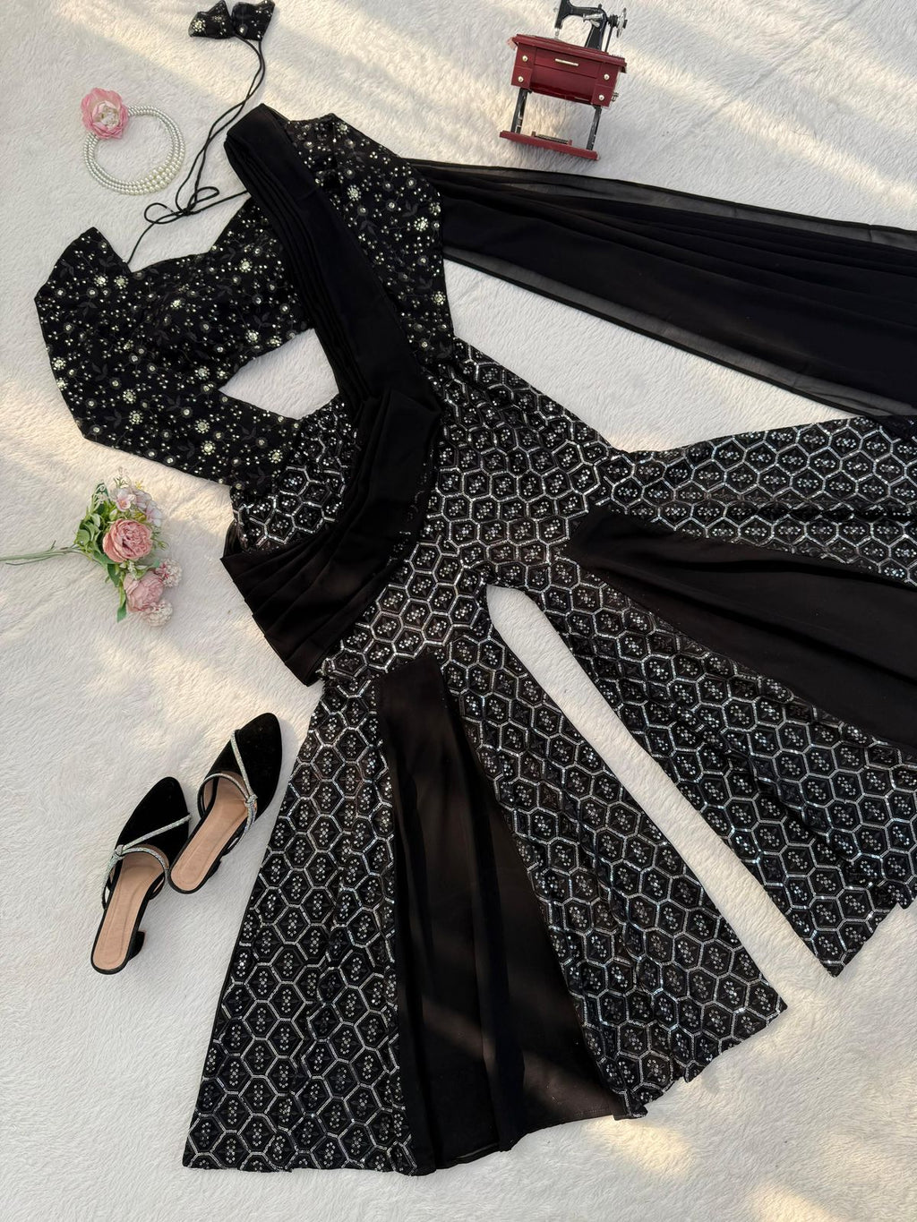 Party Wear Sharara Dress with Heavy Thread & Sequence Work