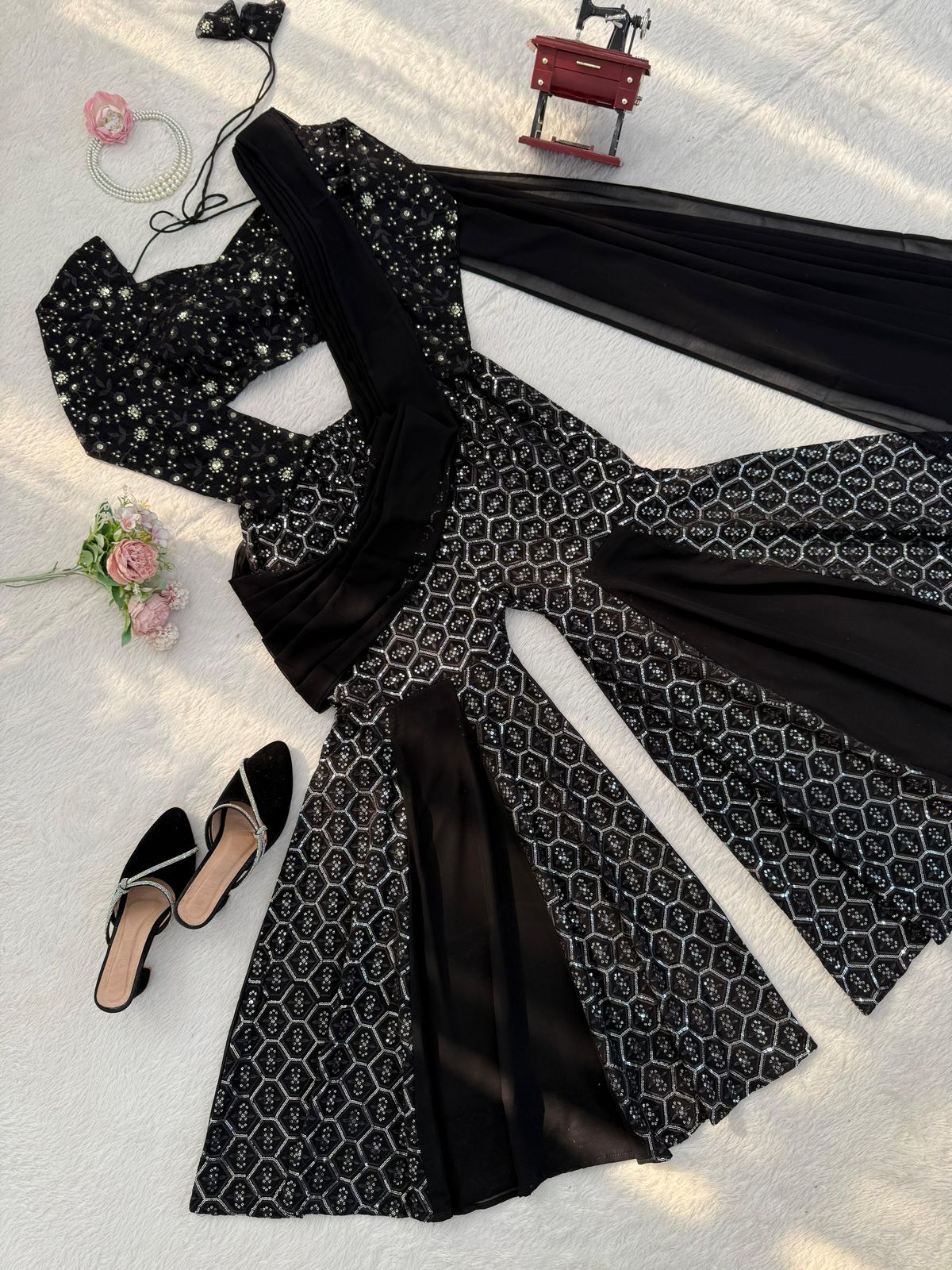 Party Wear Sharara Dress with Heavy Thread & Sequence Work