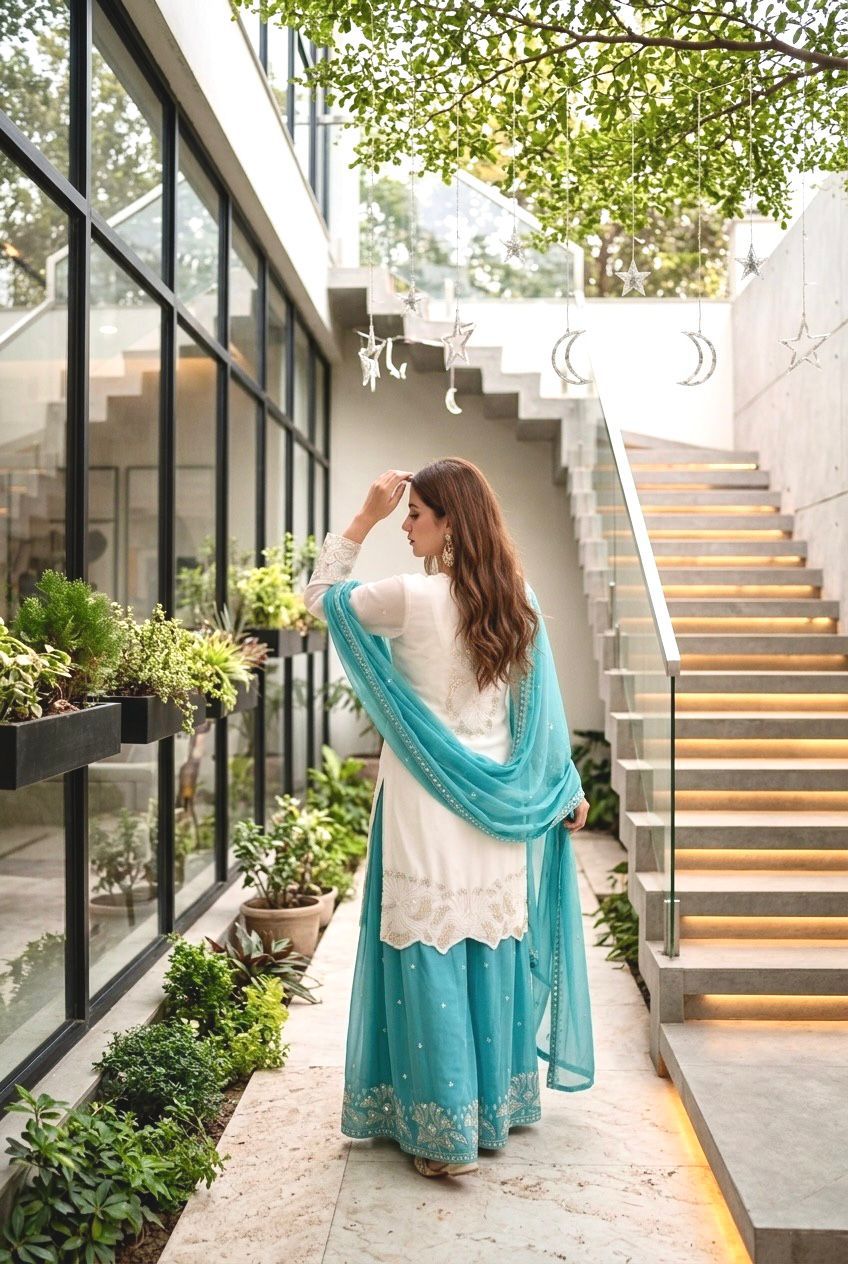 Luxury Faux Georgette Palazzo Suit with Pearl Handwork