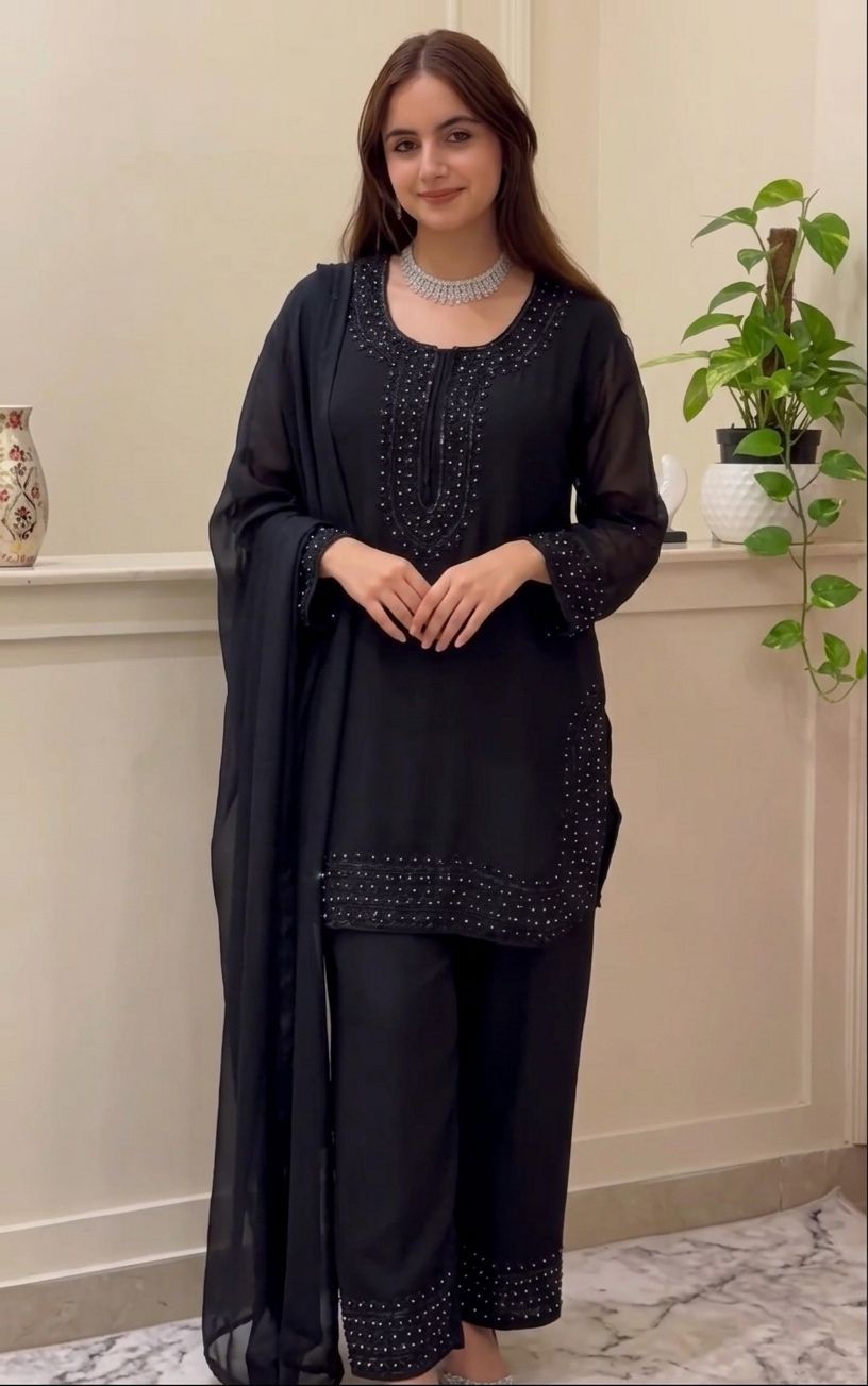 Elegant Fandy Silk Suit Set with Beads Embroidery Work