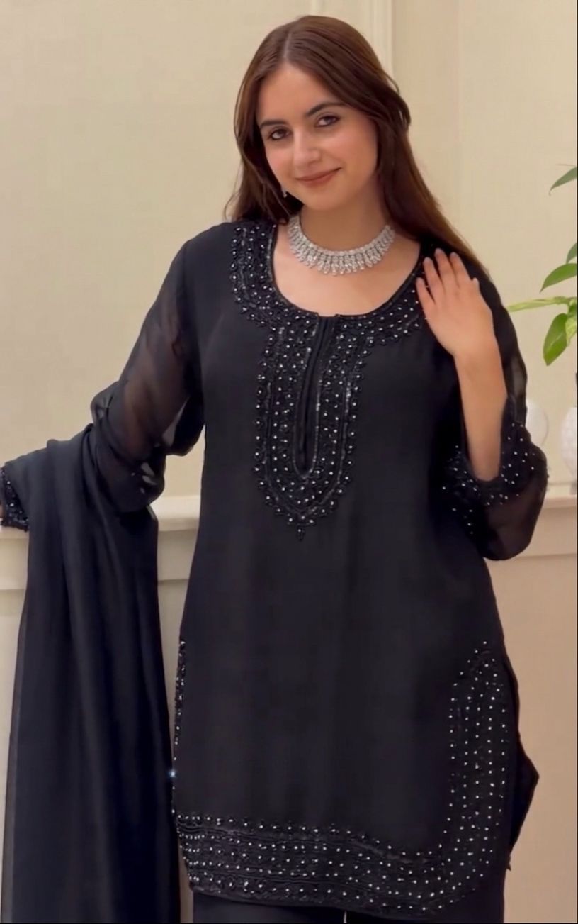 Elegant Fandy Silk Suit Set with Beads Embroidery Work