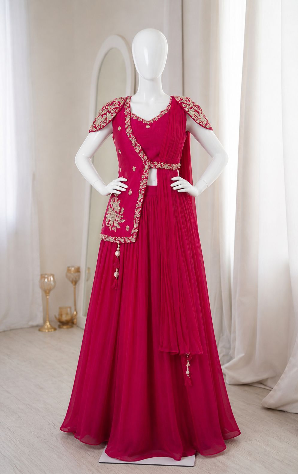 Royal Chinon Lehenga Set with Embroidered Jacket Blouse