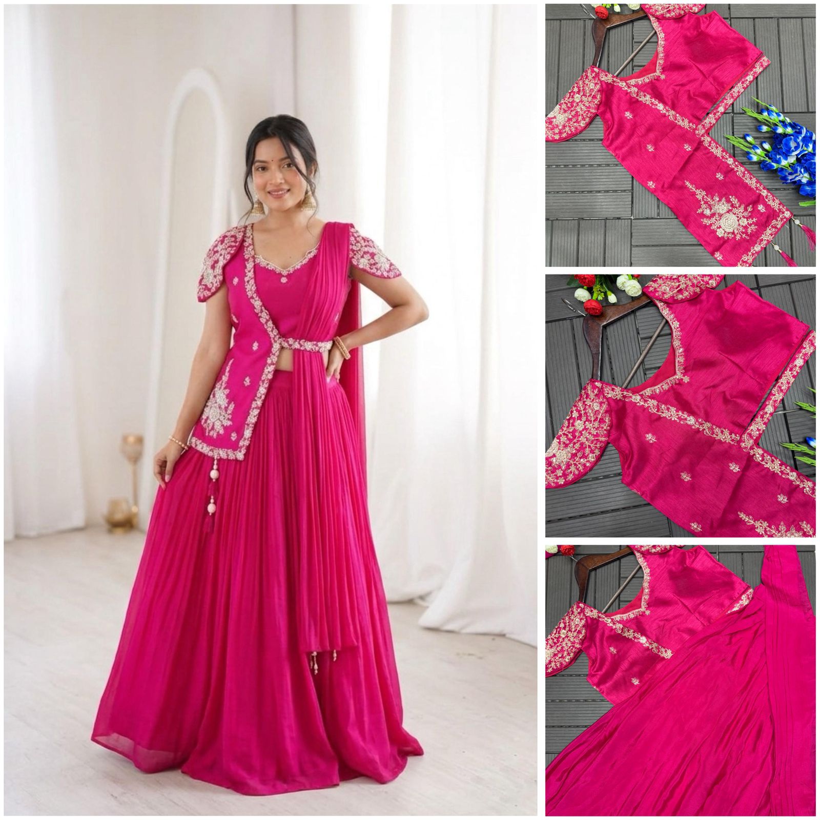 Royal Chinon Lehenga Set with Embroidered Jacket Blouse