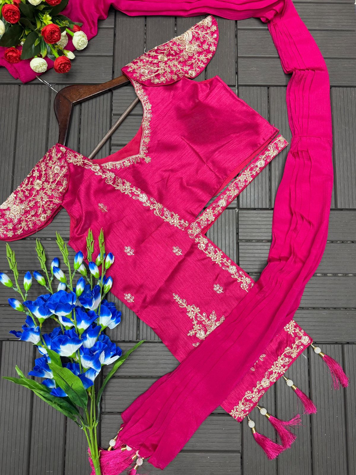 Royal Chinon Lehenga Set with Embroidered Jacket Blouse