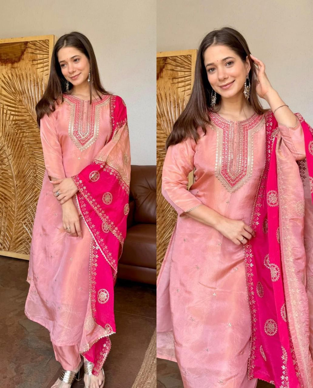 Elegant Fendy Silk Suit Set with Embroidery Sequence Work