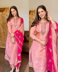 Elegant Fendy Silk Suit Set with Embroidery Sequence Work