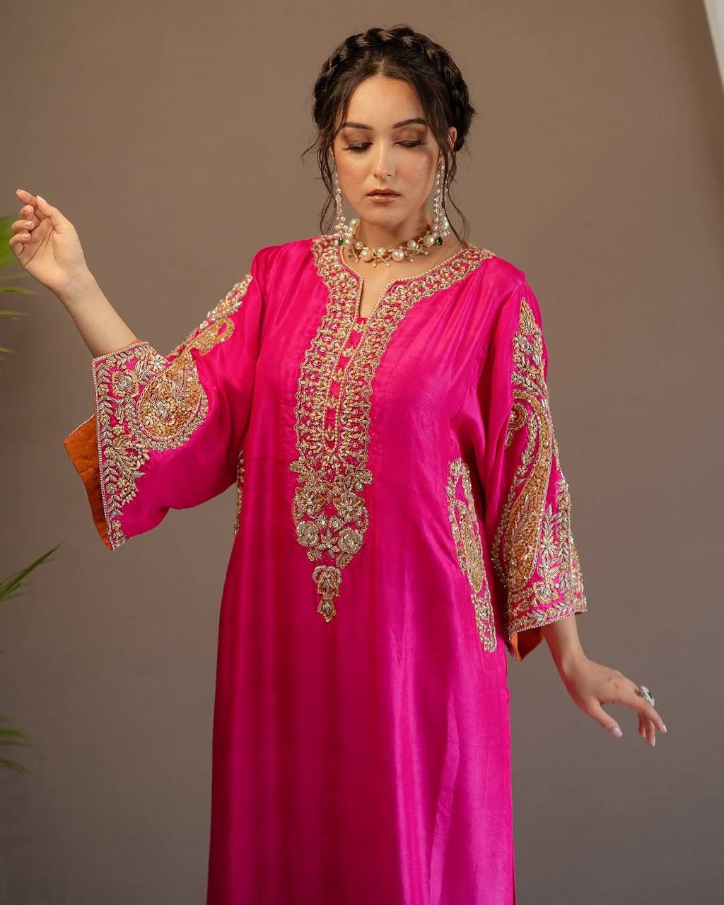 Elegant Heavy Chinon Palazzo Suit with Sequence Embroidery