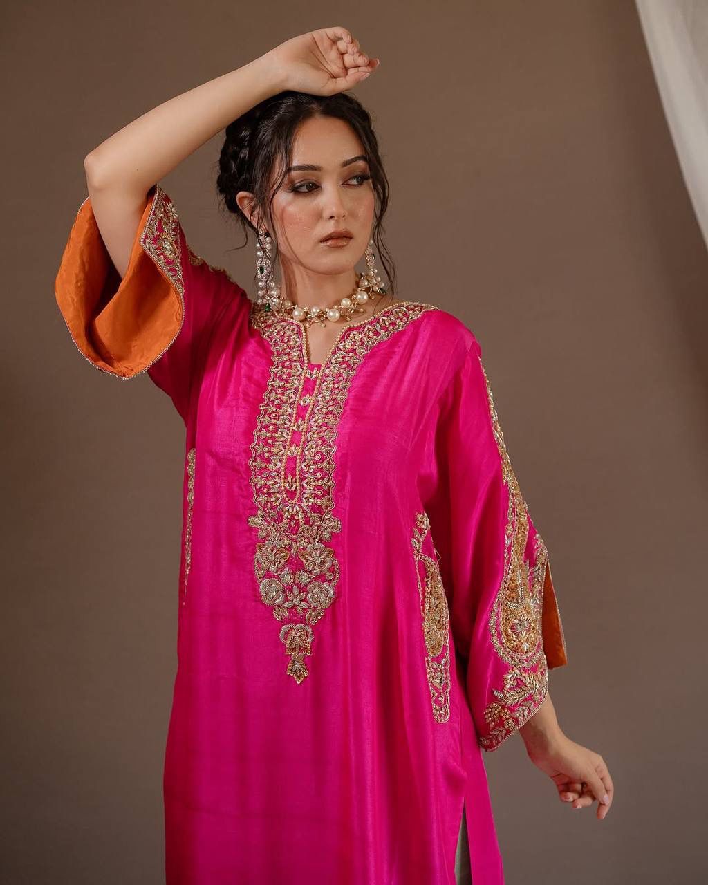 Elegant Heavy Chinon Palazzo Suit with Sequence Embroidery