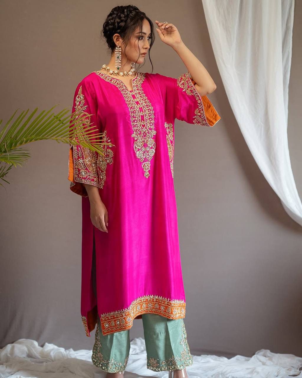 Elegant Heavy Chinon Palazzo Suit with Sequence Embroidery