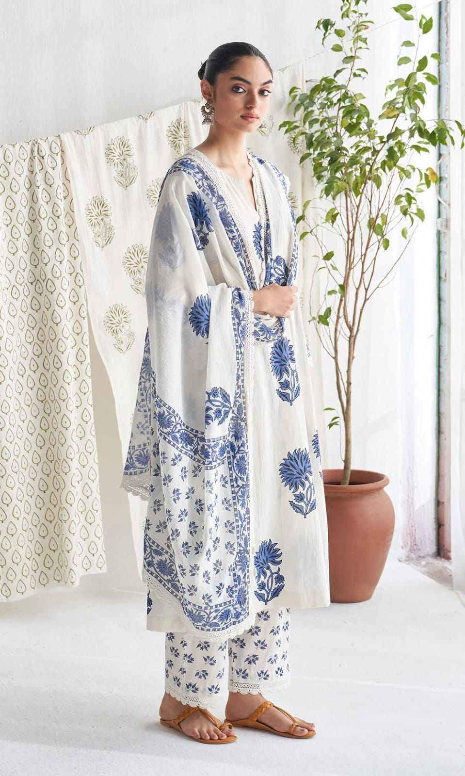 Elegant Jaipuri Taj Cotton Suit Set with Printed Dupatta