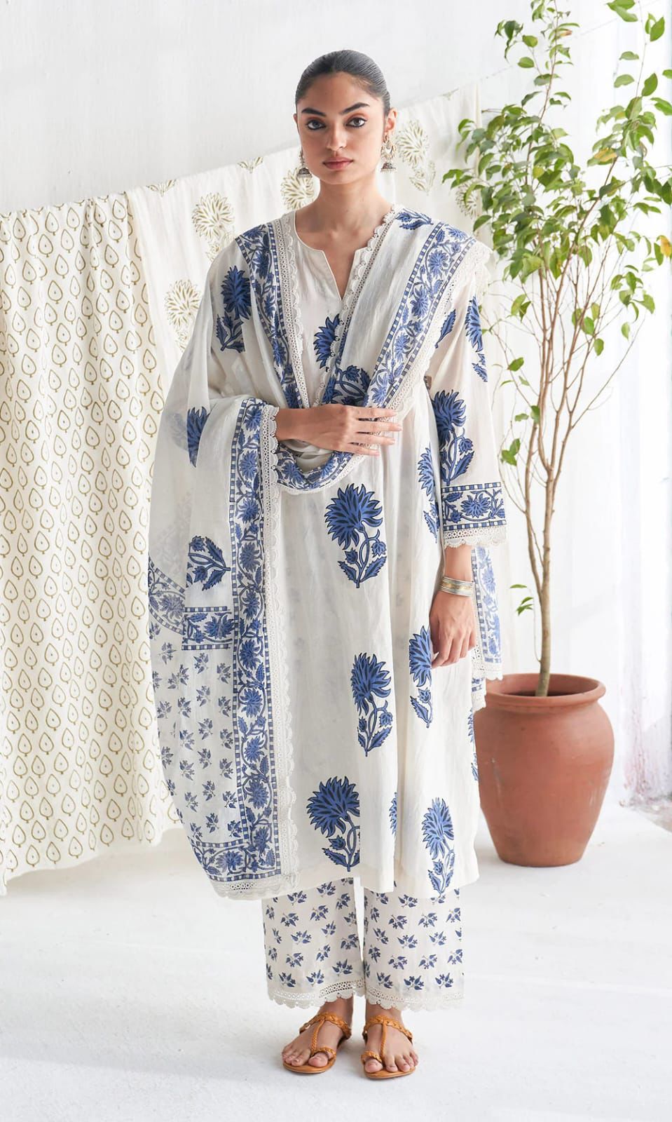 Elegant Jaipuri Taj Cotton Suit Set with Printed Dupatta
