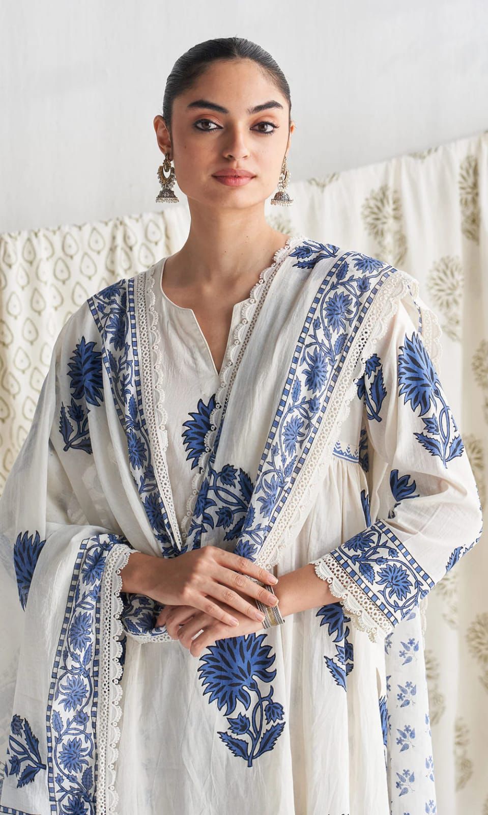 Elegant Jaipuri Taj Cotton Suit Set with Printed Dupatta