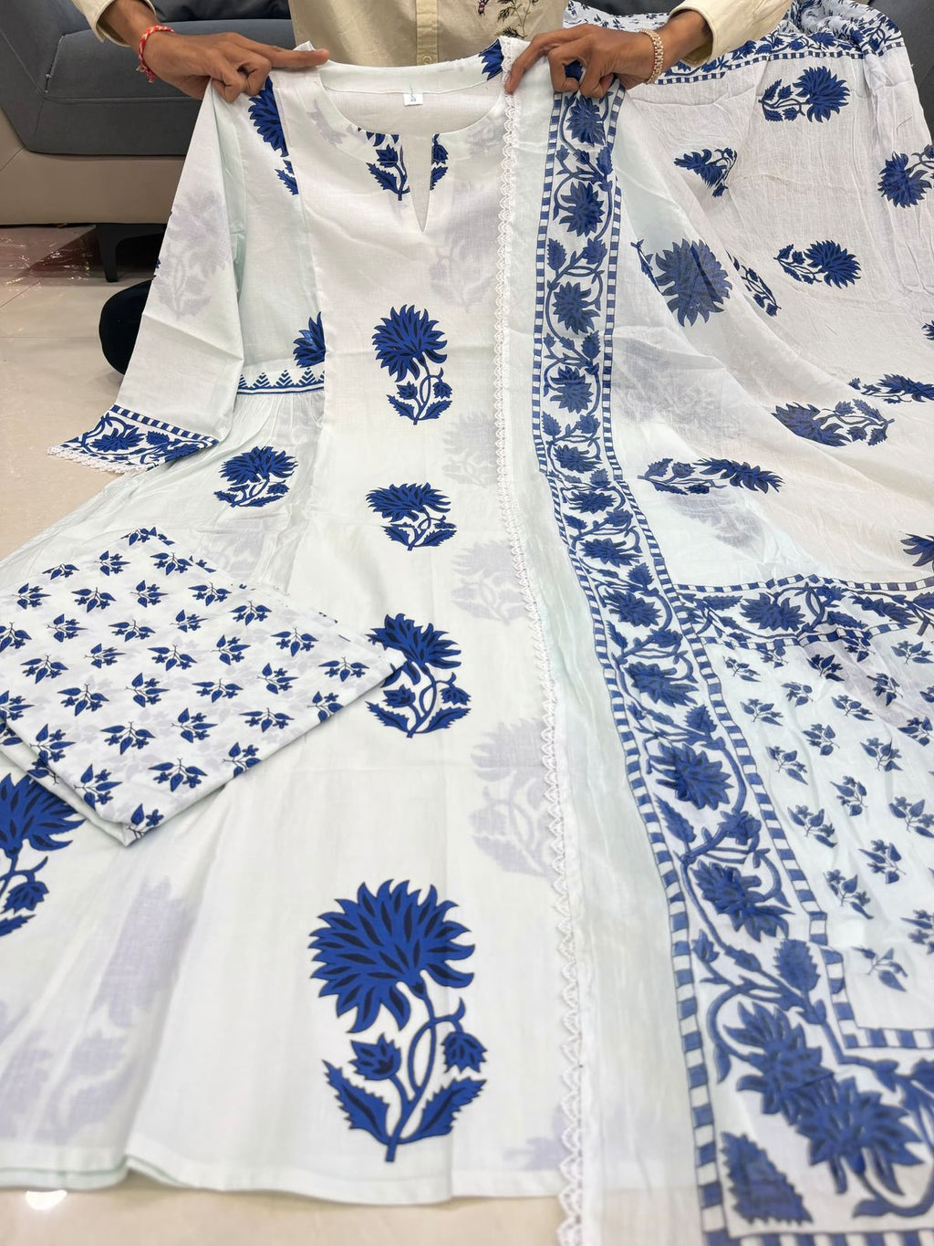 Elegant Jaipuri Taj Cotton Suit Set with Printed Dupatta