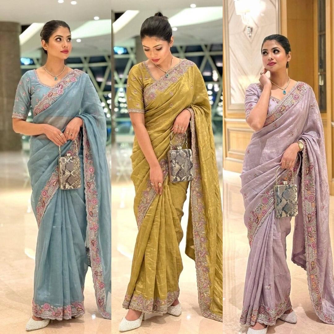 Premium Tissue Chiffon Silk Saree for Party Wear
