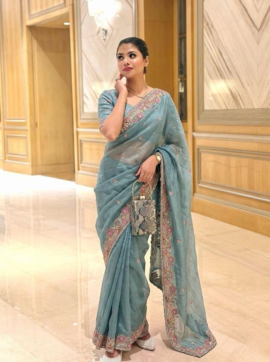 Premium Tissue Chiffon Silk Saree for Party Wear