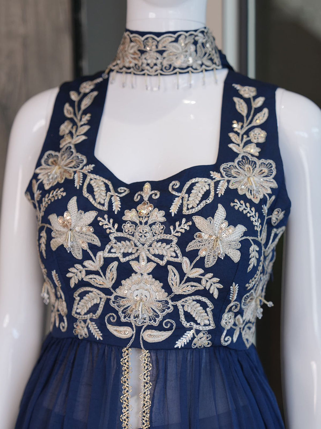 Elegant Navy Blue Rangoli Crush Palazzo Set