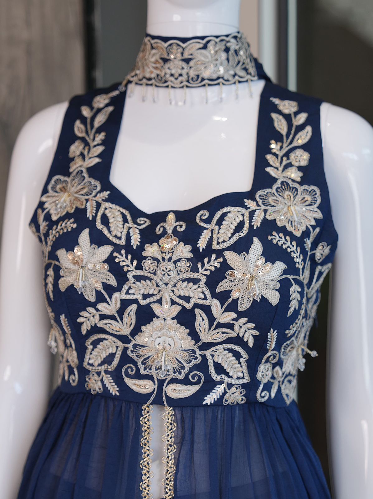 Elegant Navy Blue Rangoli Crush Palazzo Set
