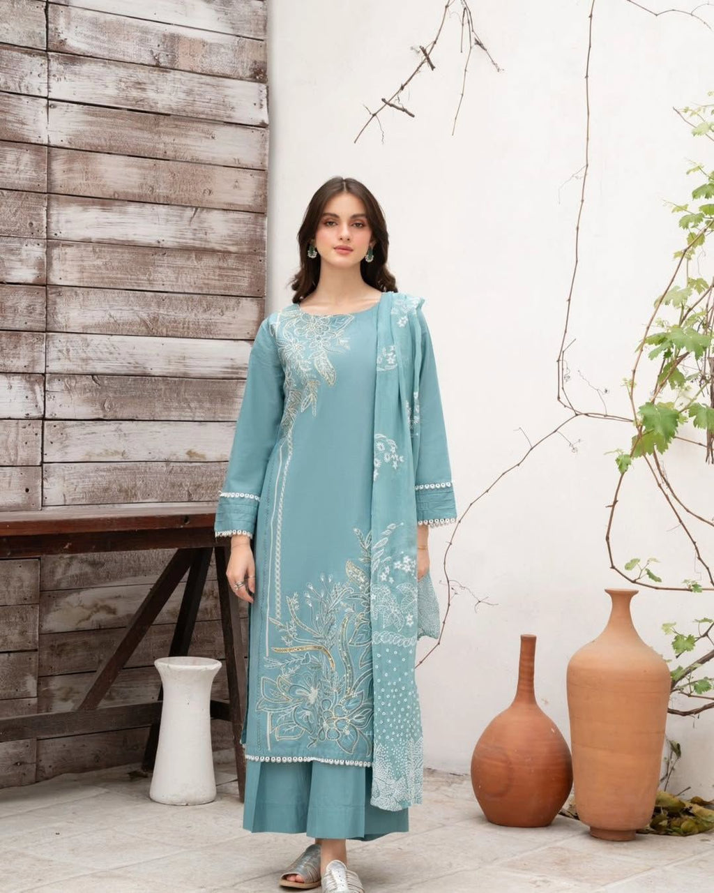 Designer Roman Silk Kurti Palazzo Set for Women