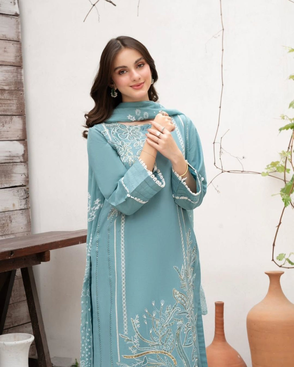 Designer Roman Silk Kurti Palazzo Set for Women