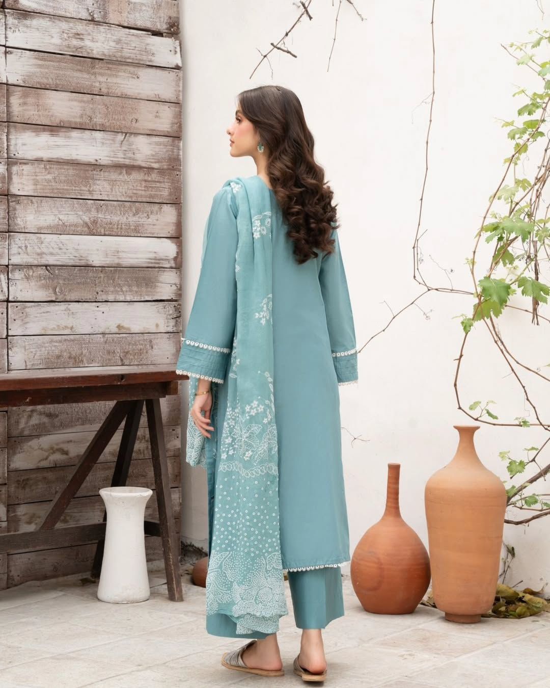 Designer Roman Silk Kurti Palazzo Set for Women