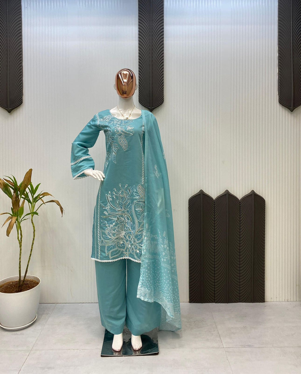 Designer Roman Silk Kurti Palazzo Set for Women