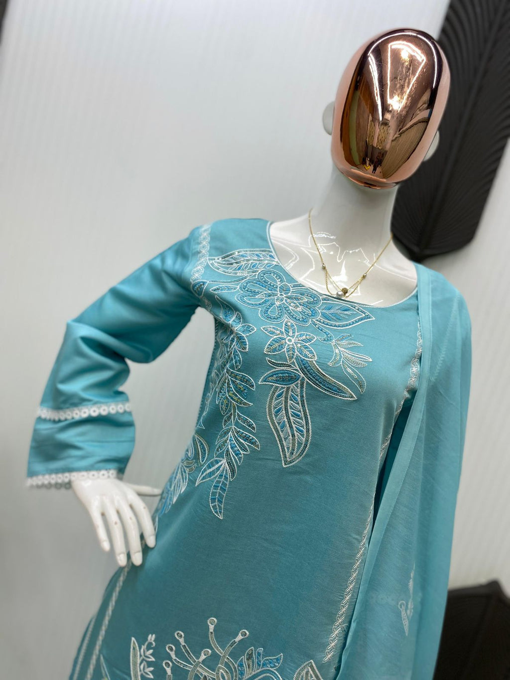Designer Roman Silk Kurti Palazzo Set for Women