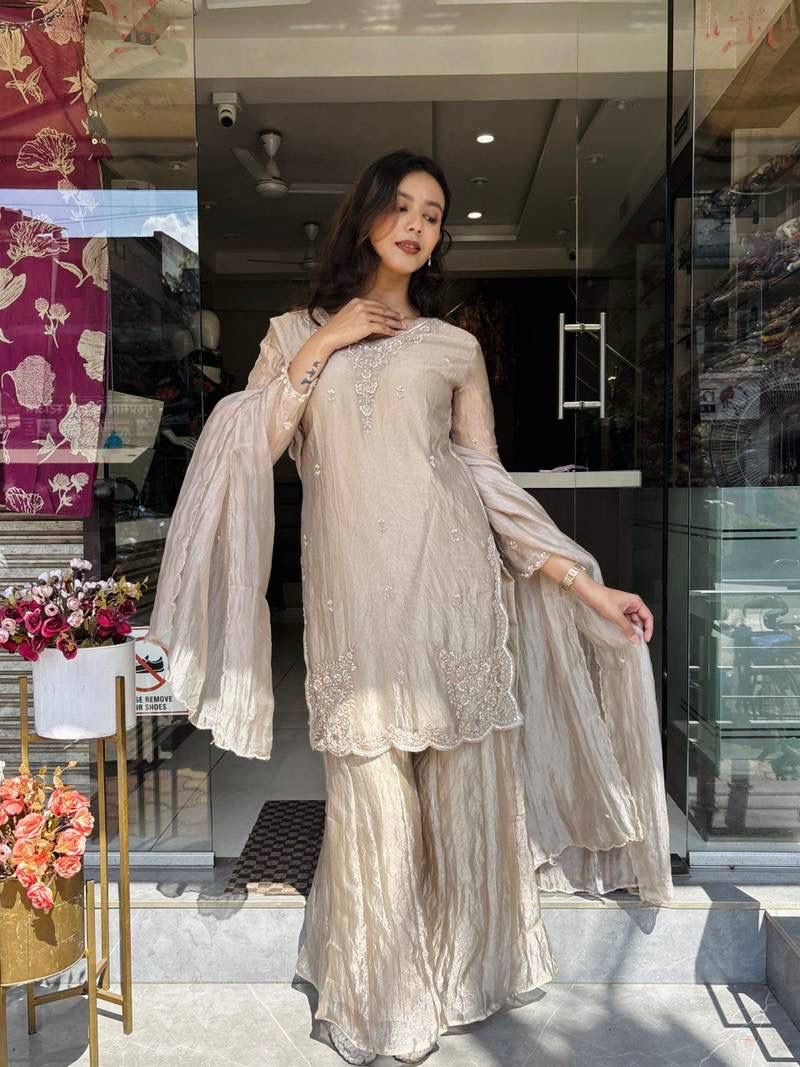 Elegant Heavy Tissue Silk Palazzo Suit