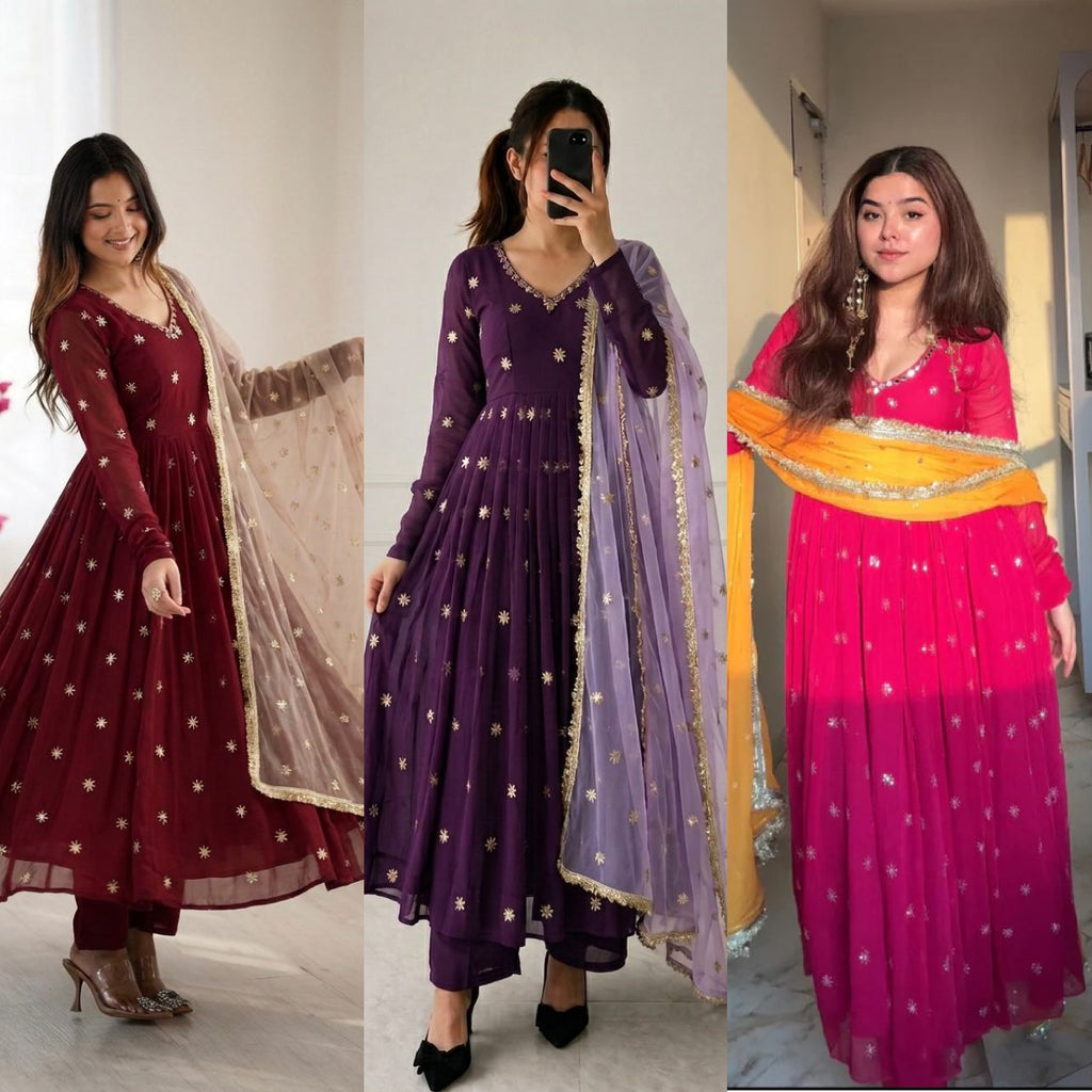 Designer Full Sleeve Anarkali Gown with Dupatta
